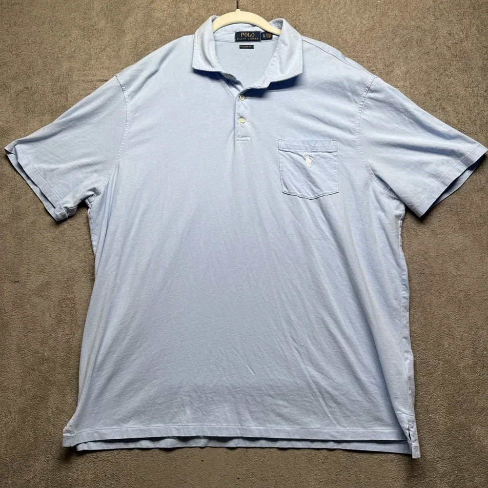 Polo Ralph Lauren Light Blue Polo Shirt XL Classic‎ Fit Pocket Preppy Style